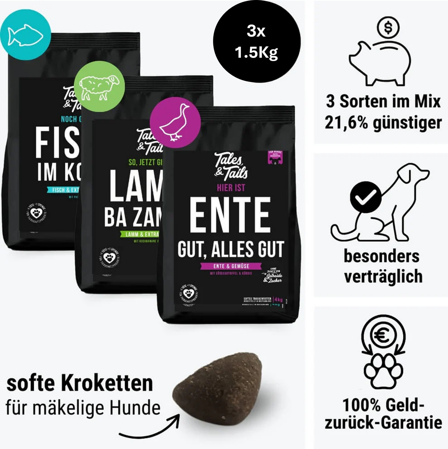 Dreier Paket Trockenfutter 1.5Kg