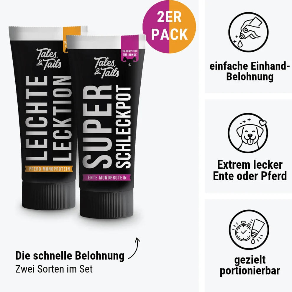Schleck-LeckTion Duo - Futtertuben Paket für Hunde mit Pferd und Ente